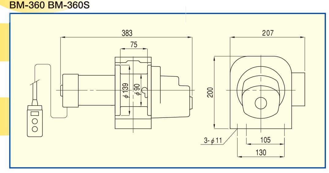 BM系列TKK卷揚(yáng)機(jī):BM-360、BM-360S尺寸圖